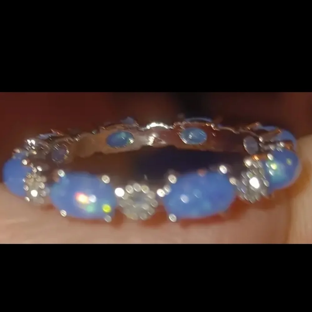 Ladies Elegant Blue Opal Silver Ring